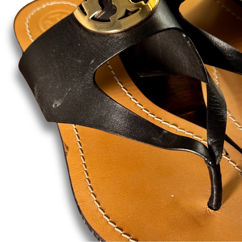 Tory Burch Sidney Sandals - Black Leather Thong Sandals, Size 6.5 - Picture 4 of 9